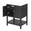 Meuble-lavabo moderne noir avec tablette ouverte et lavabo en céramique