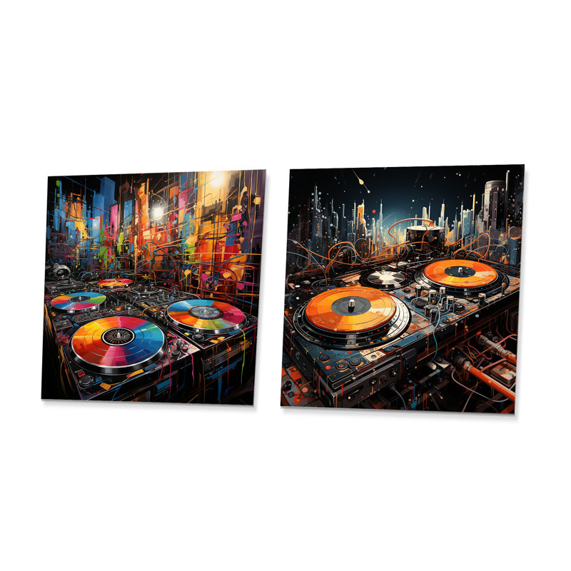 Ensemble de 2 platines vinyle multicolores Melody I, H 16 po x l 32 po