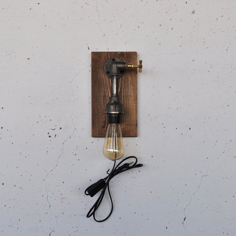 Elegant Solid Wood Wall Lamp, 11.8 x 5.5 x 4.7 inches | E27 Socket, Max 200 W | On/Off Switch on Cable | Stylish Black and Wood Finish | Perfect for Living Room, Bedroom, and Hallway Decor