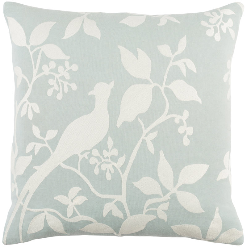 Kingdom Embroidered Cotton Reversible Throw Pillow, Dusty Aqua/ White, Polyester/Polyfill