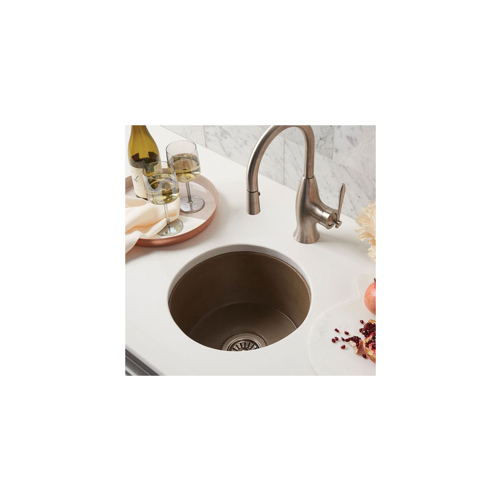 Olivos NativeStone Concrete 16" Round Dual Mount Bar Sink, Earth