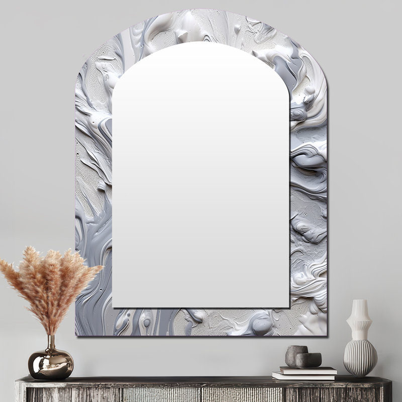 Gris et crème Harmony In Chaos II - miroir décoratif à arche abstraite, miroir mural asymétrique gris, impression sur métal
