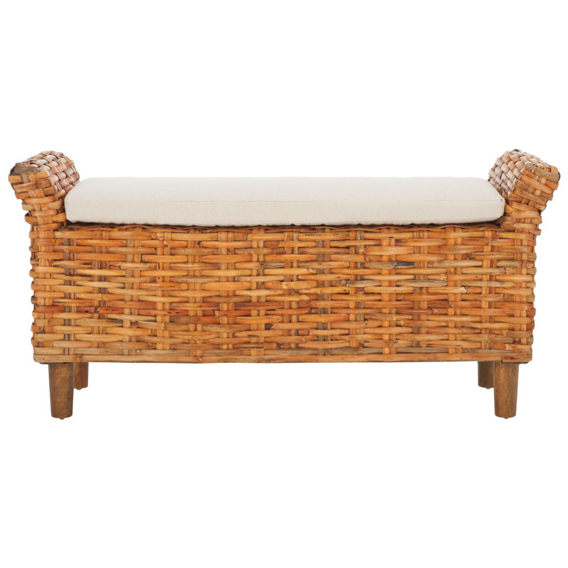 Upholstered Bench, White Cushion / Natural Frame