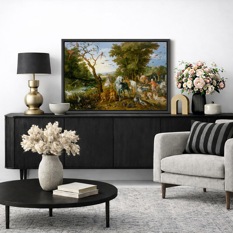 Arche de Noé, art biblique rassemblant des animaux, images de salon, impression sur toile encadrée sur toile.