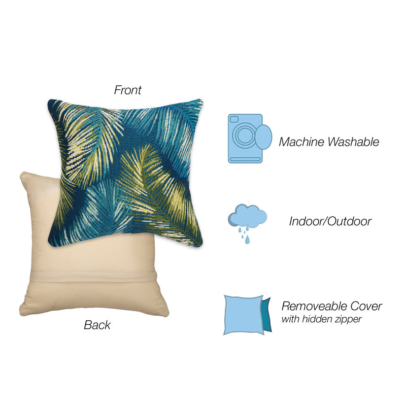 Marina Navy and Green Tropical Leaf Indoor/Outdoor Pillow