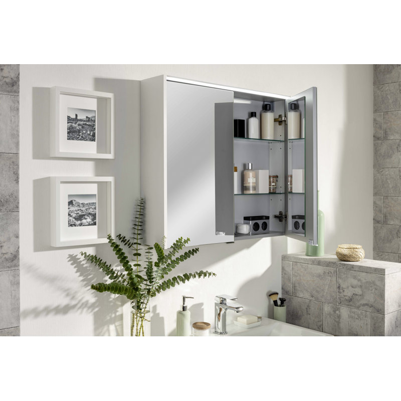 Denver Surface Mirrored Bathroom Cabinets with Mirror and 2 Adjustable Shelves, White