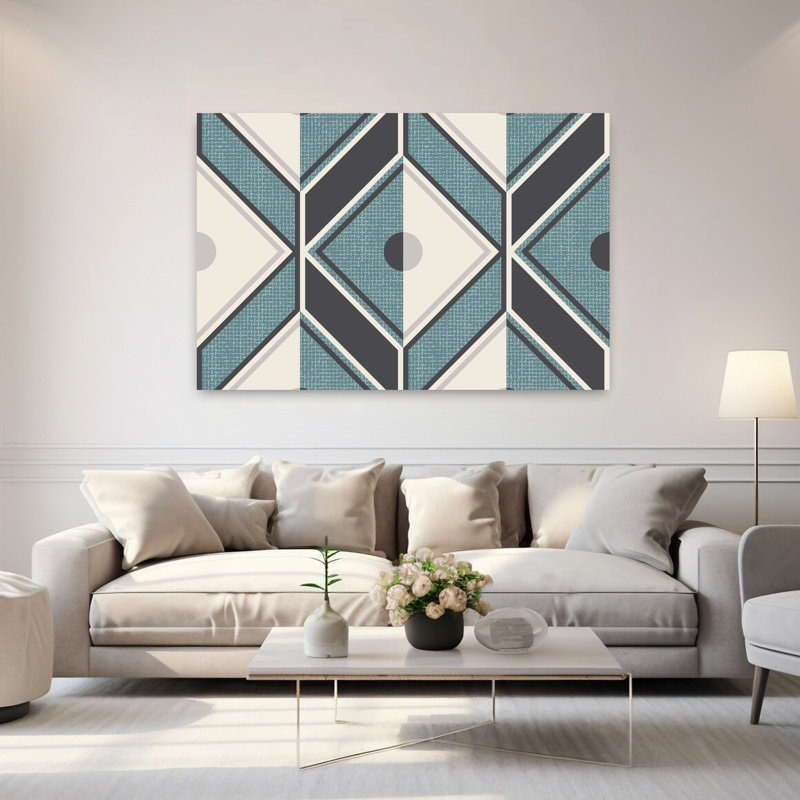 Art contemporain contemporain, Bleu / noir / ivoire, H 40 po x l 60 po