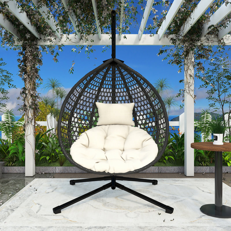 Fauteuil à œufs suspendu polyvalent pour l'intérieur et l'extérieur, Beige, Noir