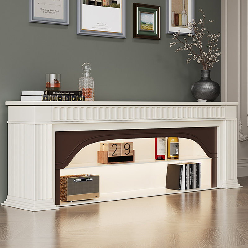 Foyer de meuble télé en bois massif beige, H 27,56 po x l 86,61 po x P 12,6 po
