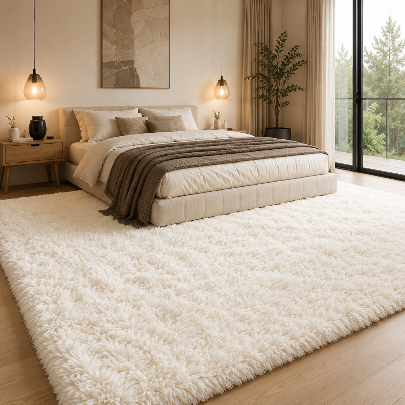 White Fluffy Area Rug - Ultra Soft Shag Rug for Living Room, Bedroom, Holiday Decor, Non-Slip Plush Carpet for Modern Home