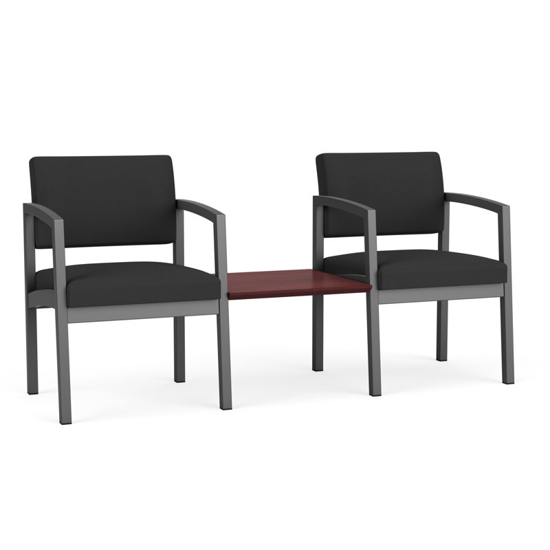 Structure tandem 2 places avec table centrale en acier Lenox, Gris anthracite / acajou Chelsea, Chelsea Mahogany