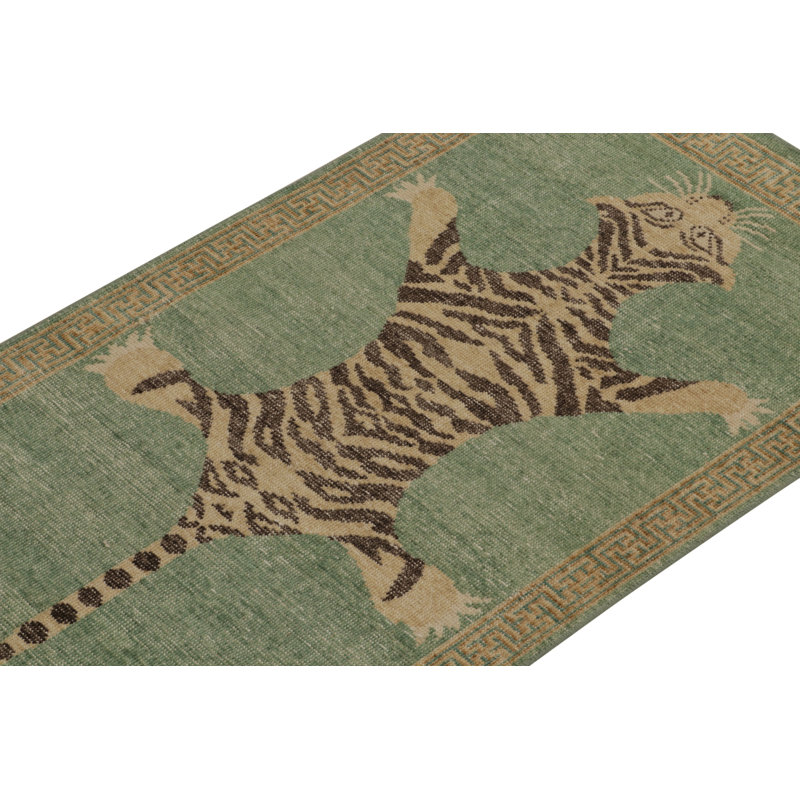 Distressed Homage Hand Knotted Wool Animal Print Area Rug, Runner 3' x 8'