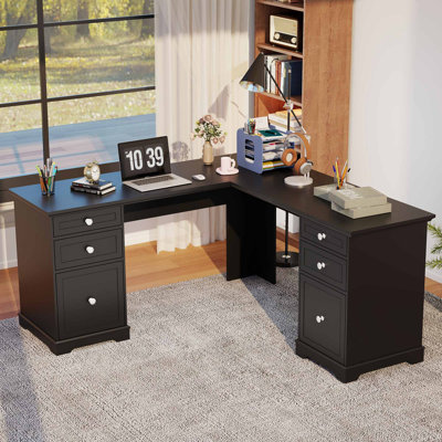 Bureau de direction en L 60 po avec tiroirs, bureau en coin 