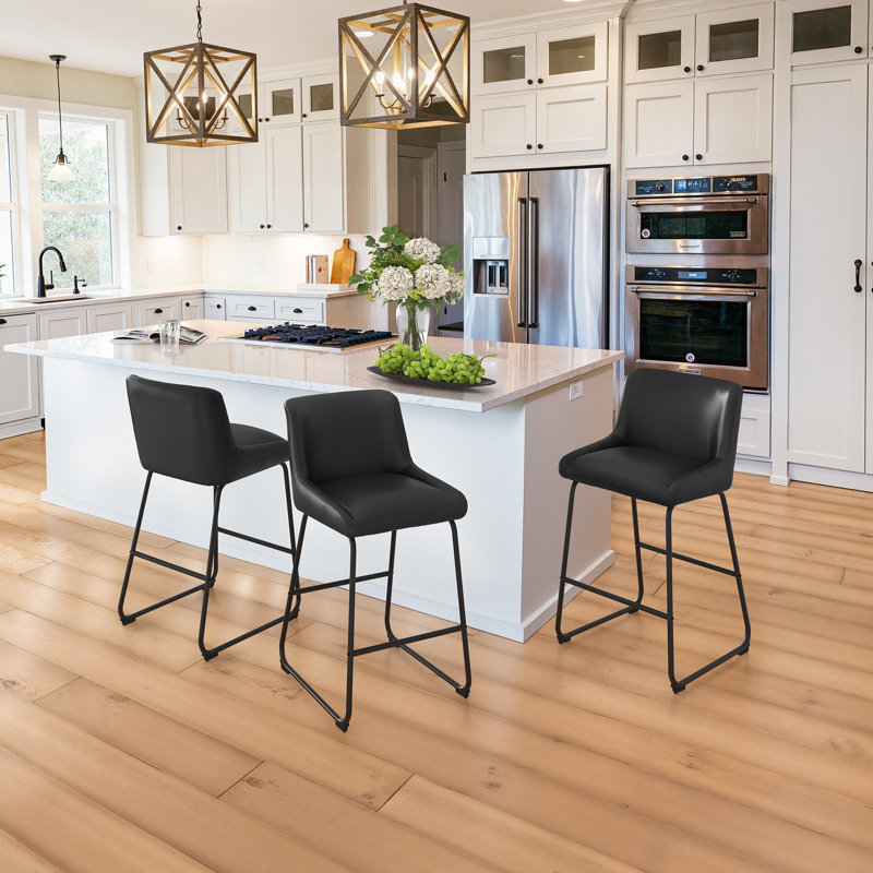 35.8" H Upholstered Counter Stool with Backrest, Black