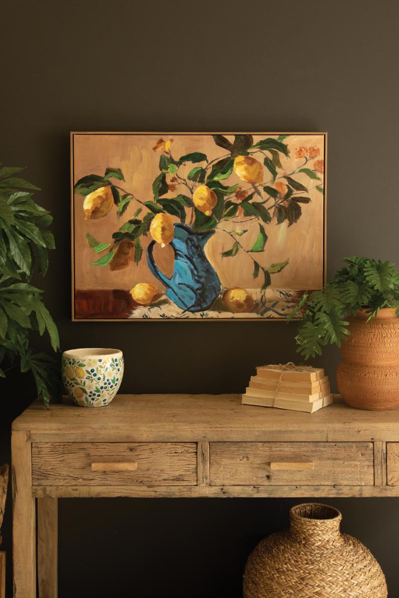 Lemon Branch in Blue Vase Framed Print