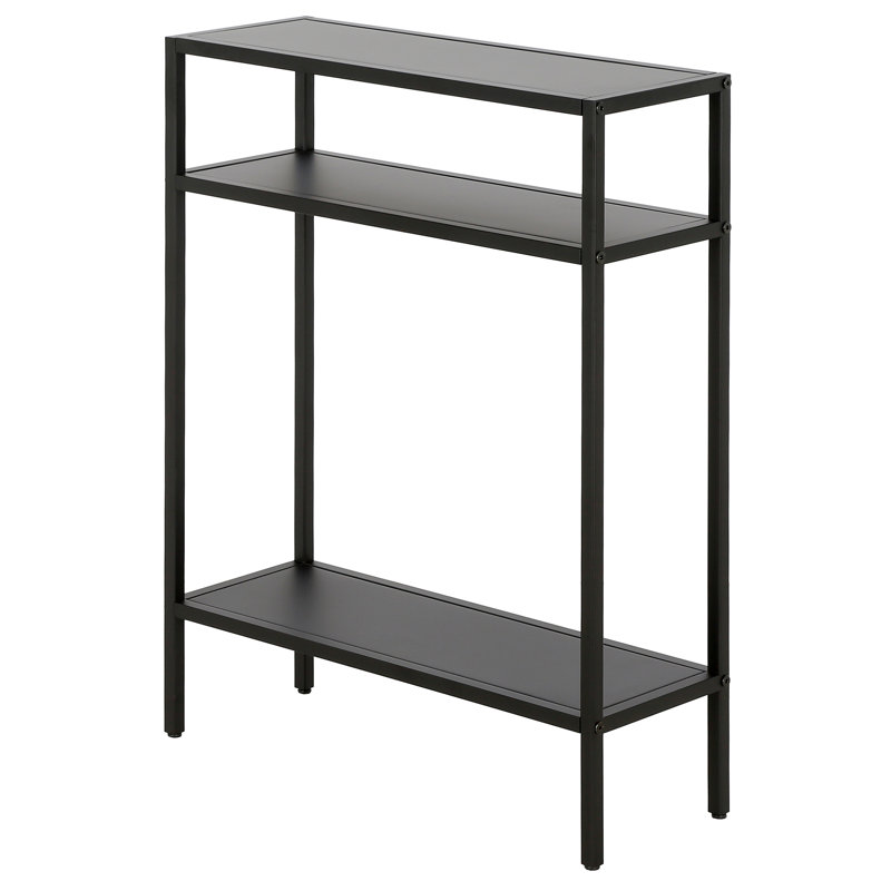 Ricardo 22" Wide Rectangular Console Table with Metal Shelves in Blackened Bronze, Blackened Bronze, 29.5" H x 22" W x 8" D