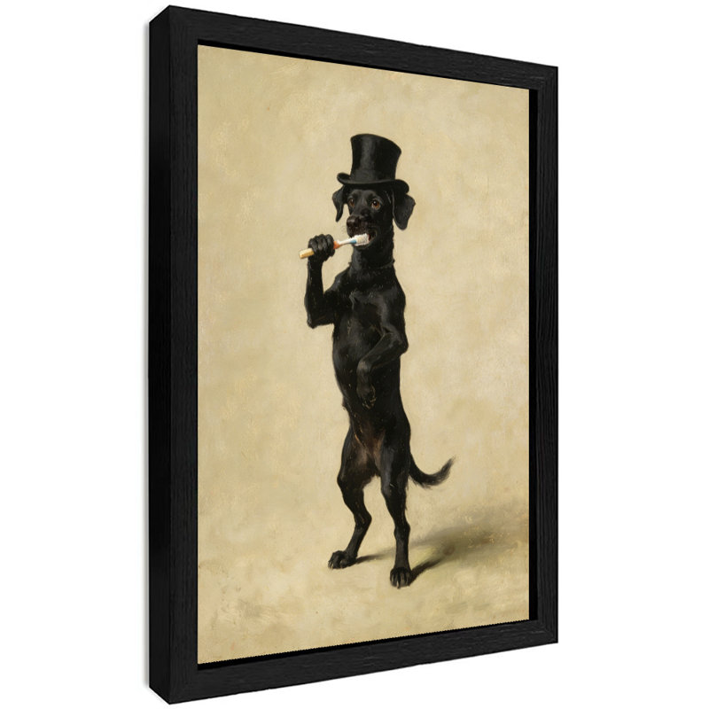 Art encadré noir, chien noir rétro, brossage des dents, art humoristique rétro, impressions encadrées, H 11 po x l 9 po