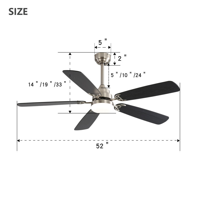 Ventilateur de plafond 52 po avec lumières DEL Lieschen, Noir, Argent