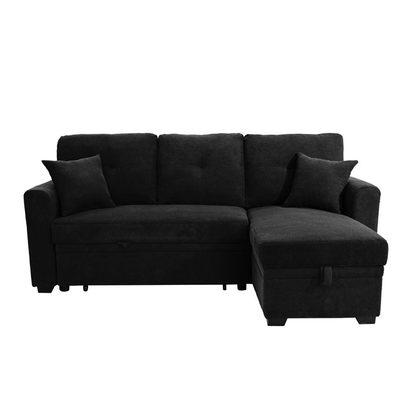 L-Shape 71" Wide Space-Saving Sleeper Sofa Upholstered Pull-Out Sofa Bed, Black