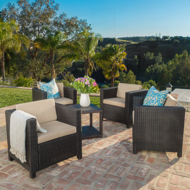 Outdoor Wicker Rattan Club Chair, Beige, Brown