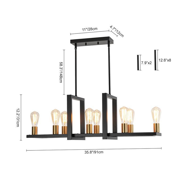 8 - Light Modern Farmhouse Open Rectangular Kitchen Island Chandelier