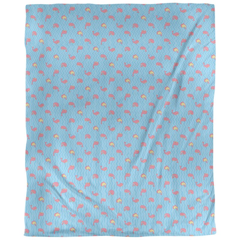 Tissu baleines, Bleu / rose, L 54 po x l 36 po, Lin naturel paloma