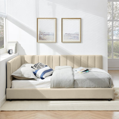 Cadre de lit double capitonné double, cadre de canapé-lit avec dossier et accoudoirs confortables, lit double pour chambre à coucher, salon, velours