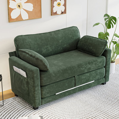 51.15'' W Corduroy Sofa Bed, Loveseat Sleeper Sofa With Side Storage(Dark Green)