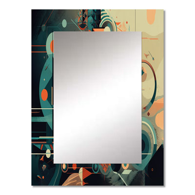 Orange And Blue Abstracted Nostalgia I - Midcentury Modern Wall Mirror, Orange Decorative Mirror, Printed Metal Art
