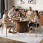 Table de salle à manger extensible de style campagnard avec double couche de rangement et tiroir, taille réglable de 47 à 63 pouces, base cannelée cannelée pouvant accueillir de 2 à 8 convives, brun-1191071772
