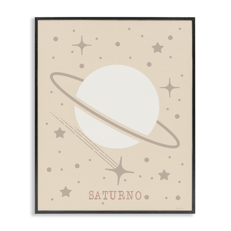 Giclée encadrée par Saturne Minimal avec étoiles, design par Daniela Santiago, H 14 po x l 11 po, Giclée encadrée noir minuit