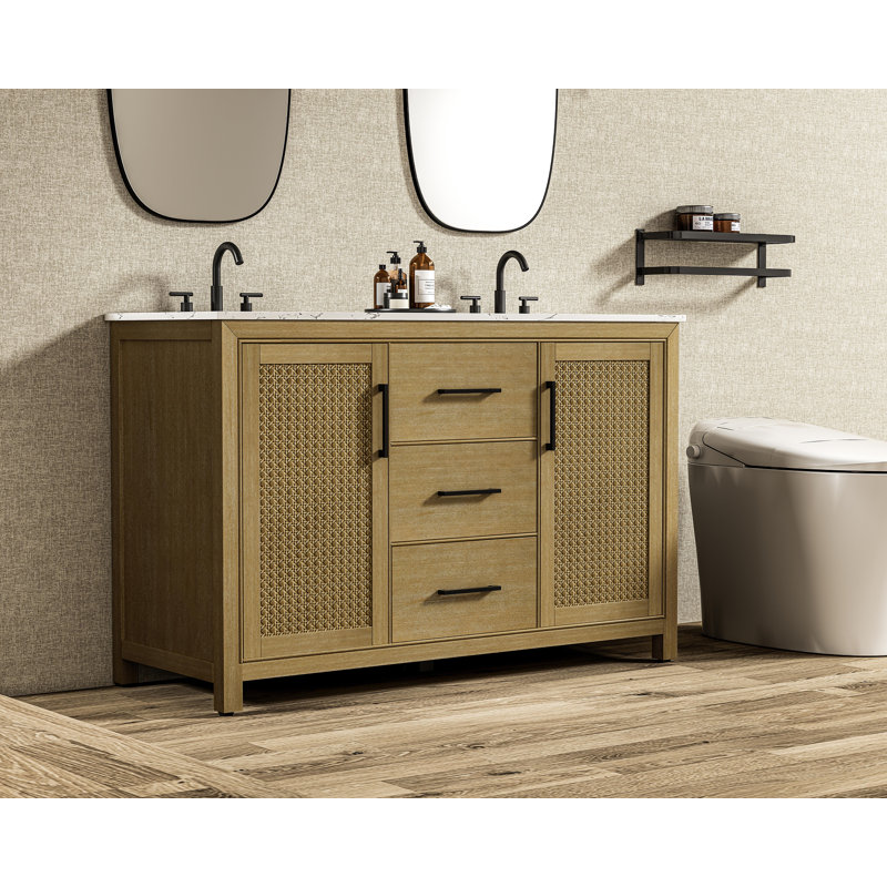 54 inch Double Bathroom Vanity, Linen Oak
