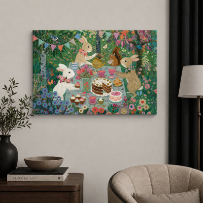 Woodland Rabbit Tea Party Artwork, Nursery Pictures, Framed Canvas Giclee Print Wall Art