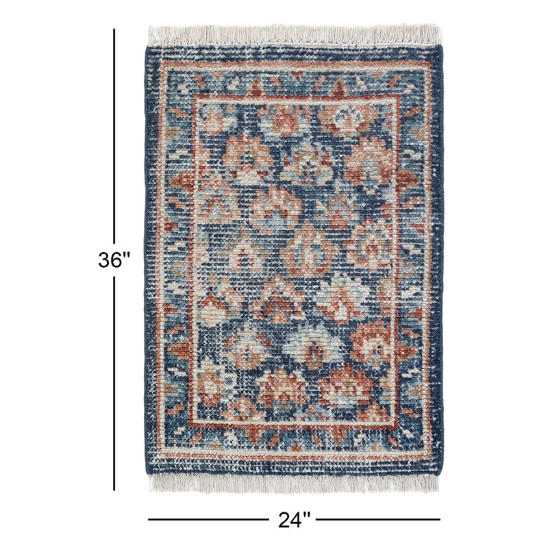 Maeve Hand Knotted Wool Floral Rug, Rectangle 2' x 3'