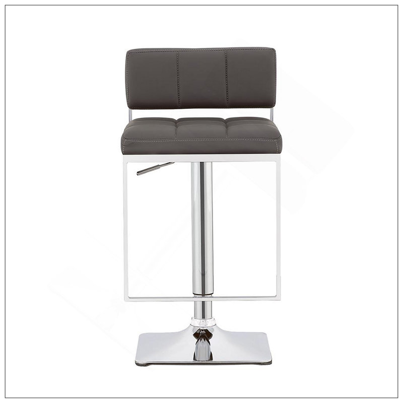Grey And Chrome Adjustable Bar Stool With Tufted Faux Leather, Comfortable And Stylish For Modern Dining Rooms, Grey