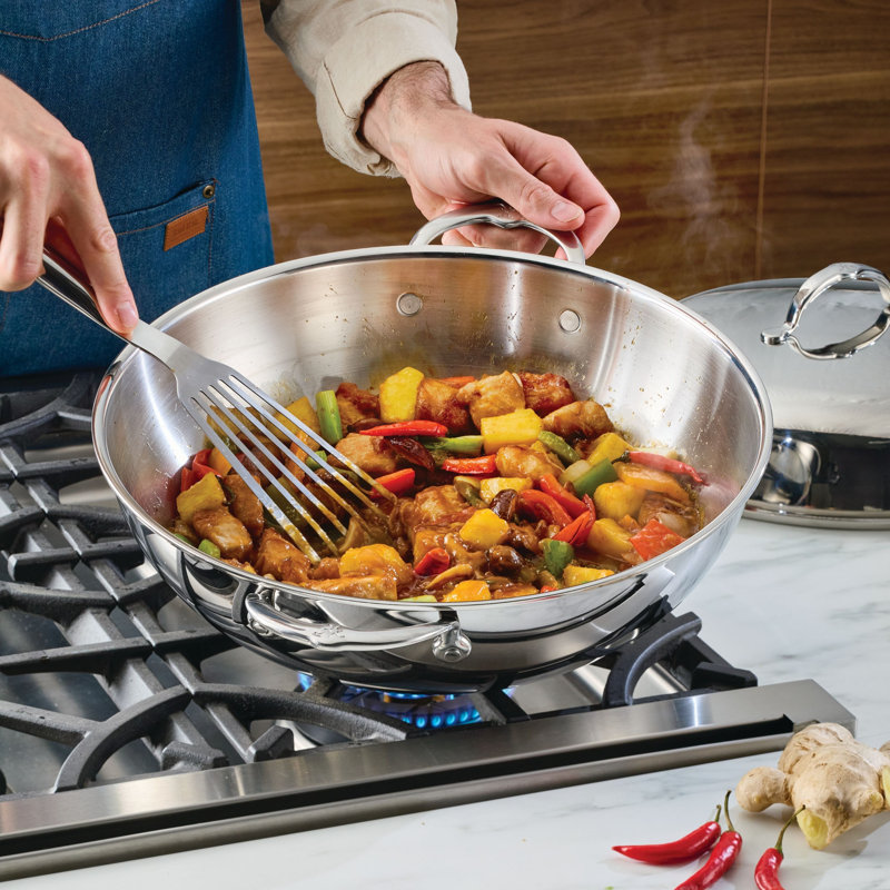 Probond® Luxe 14" Professional Clad Stainless Steel Wok With Dome Lid