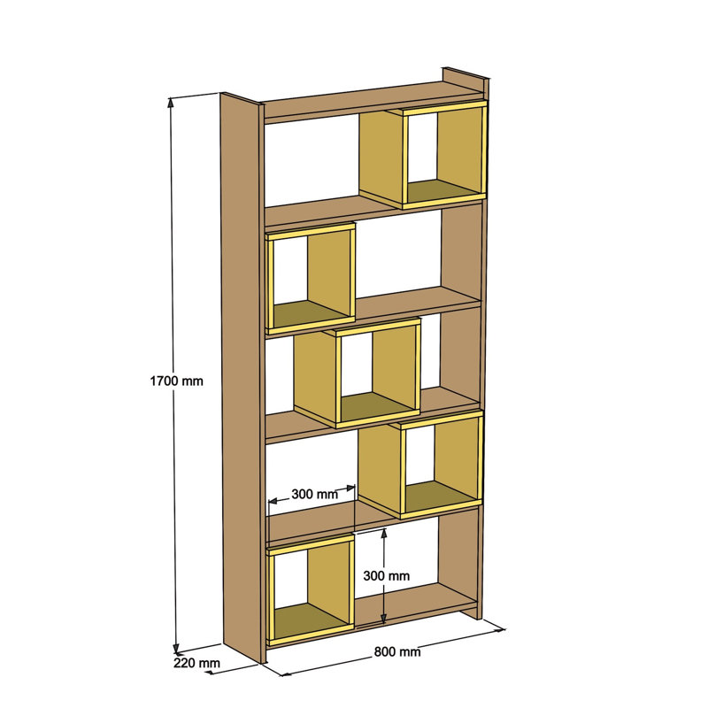 Lene 170cm H x 80cm W Geometric Bookcase, White/Yellow