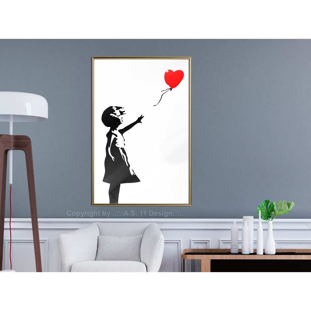 Gerahmtes Poster Banksy Mädchen mit Luftballon I