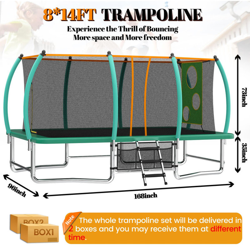 Trampoline carré extérieur 8X14FT - Long gobelet rectangulaire pour enfants et adultes | Jeu de gymnastique dans la cour arrière