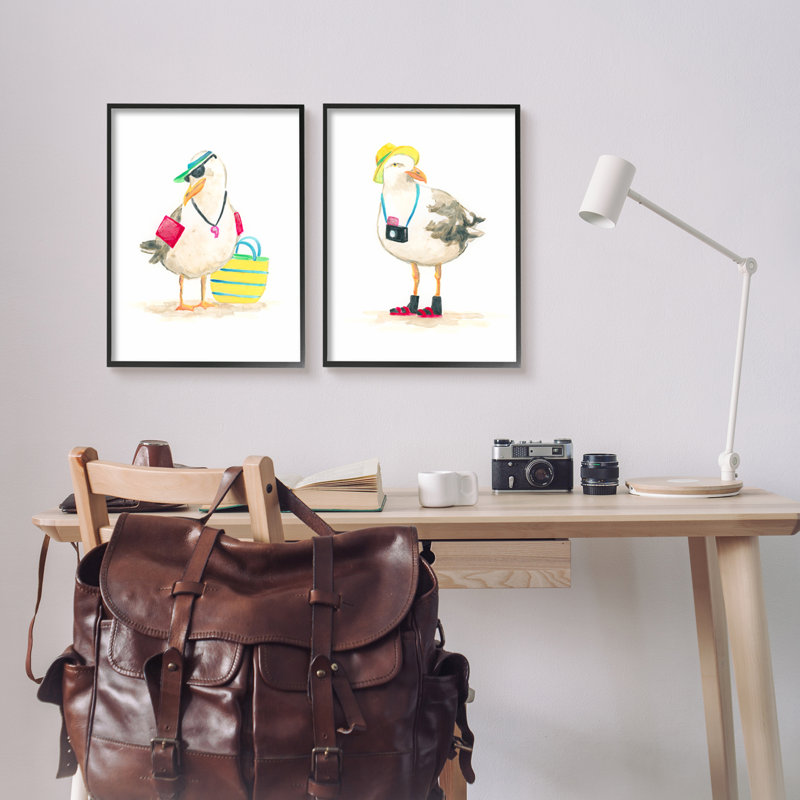 Sea Bird Touristes, impression sur bois 2 pièces, H 20 po x l 32 po x P 1,5 po, Giclée encadrée noir minuit