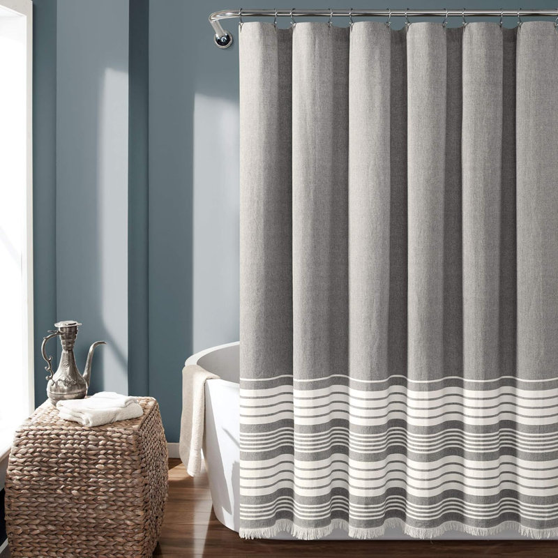 Cotton Shower Curtain Set, Grey