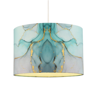 20cm H Cotton Blend Drum Lamp Shade ( Screw On ) in Teal