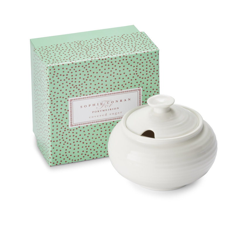 White Porcelain Ripple Design Covered Sugar Bowl