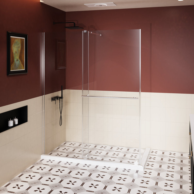 30 - 60 In.W Adjustable Glass Shower Screen Transforming To Sliding Door, 1/4 Inch Thick Tempered Glass, Finish, Aluminum Alloy Frame X 72 In.H Door With Handle And Supporting Strut, Shatter