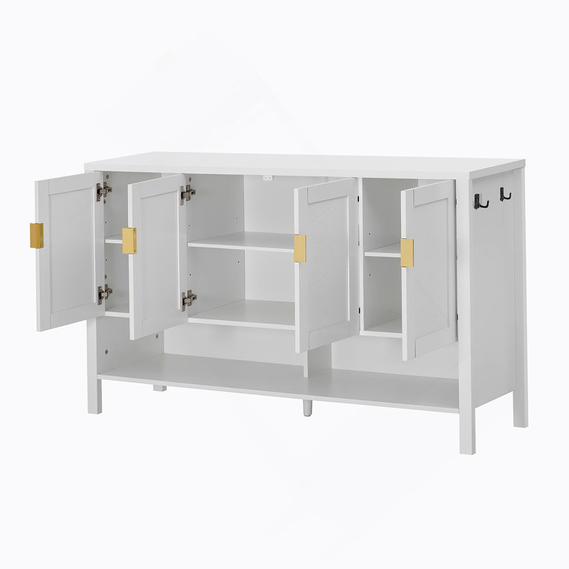 Storage Sideboard With 4 Doors, Buffet With Adjustable Shelves, Accent Cabinet For Living Room, Dining Room, Office, White