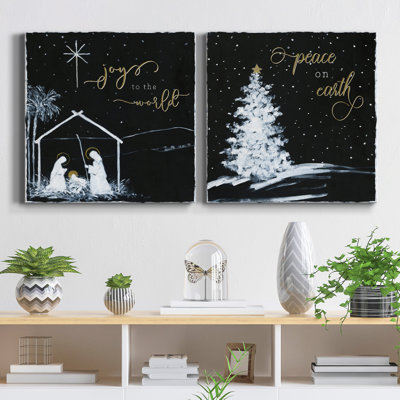 «Joy to the world», ensemble de 2 reproductions d'art sur toile tendue