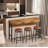 3-Drawer 72-Inch Long Dining Table Set with Built-in Power Outlets Bar Height Kitchen Table & 4 Circular PU Stools Easy Assembly Sturdy Wood Frame for Dining Room & Kitchen