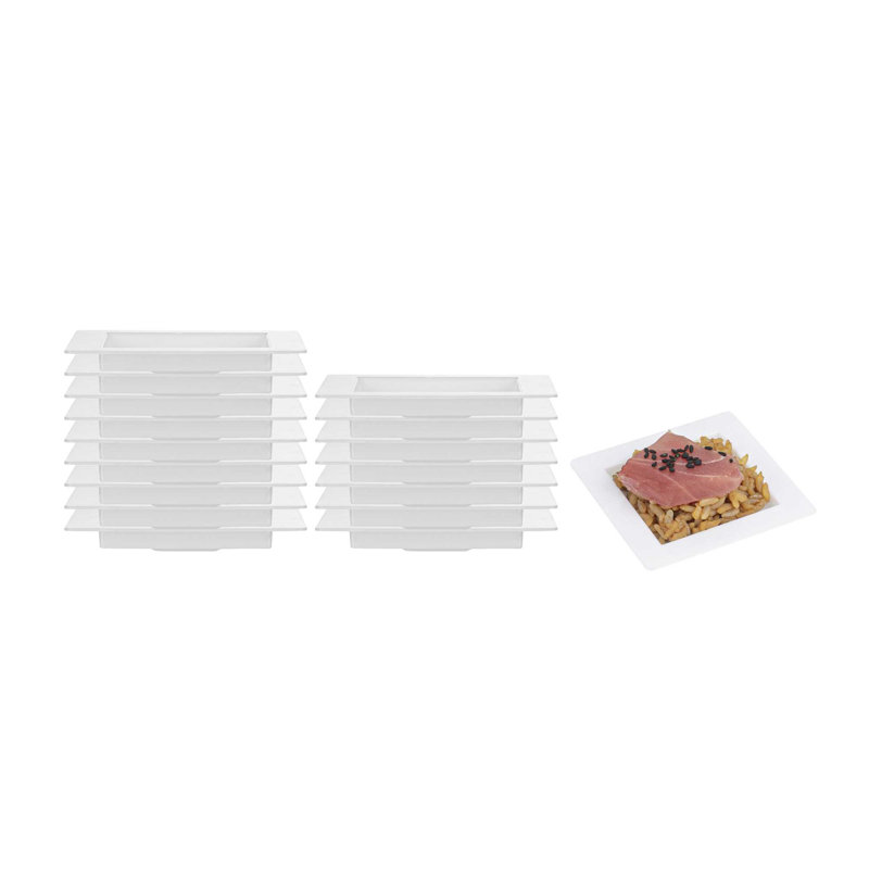 Restaurantware-2.8 x 2.8 Inch Mini Plastic Plates, 100 Raised Edge Dessert Plates - Geometric, Disposable, White Plastic Square Plates, For Appetizers, Desserts, Or Samples