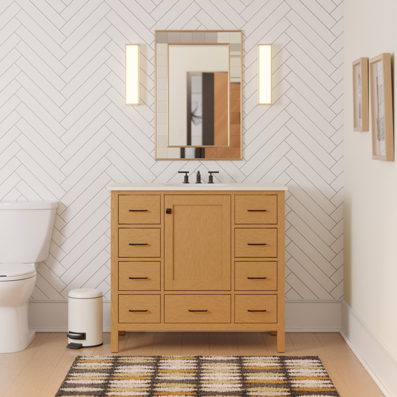 Ensemble de meuble-lavabo simple 42 po Claudett, Gris patiné, Blanc d'ingénierie