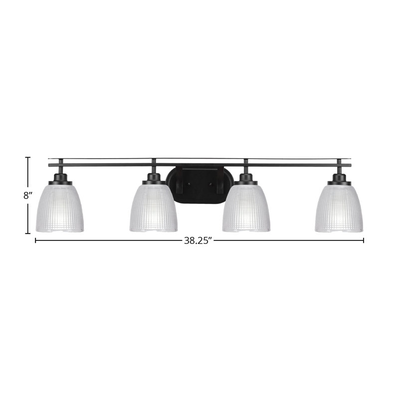 Cadhla 4 Light Bath Bar Shown With 5" Clear Ribbed Glass, Matte Black